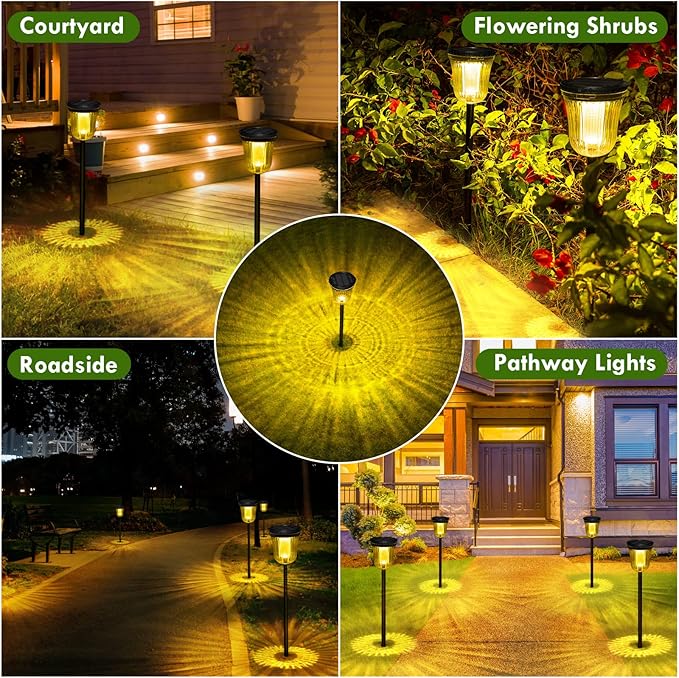 Solar Pathway Lights Outdoor Waterproof 4 Pack 200 Lumens Super Bright Solar Garden Lights with 2 Lighting Modes Auto On/Off Outdoor Solar Lights for Yard Walkway Lawn Driveway Path