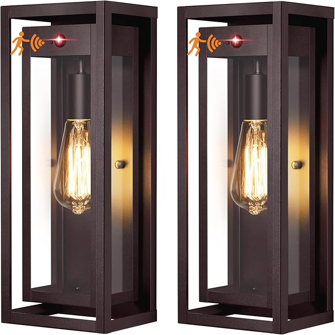 15 Motion Sensor Outdoor Lights 2 Pack Large Bronze Outdoor Light Fixture 3 Lighting Modes Waterproof Anti-Rust Wall Sconces Exterior Lighting Fixtures for Front Door Porch Garage