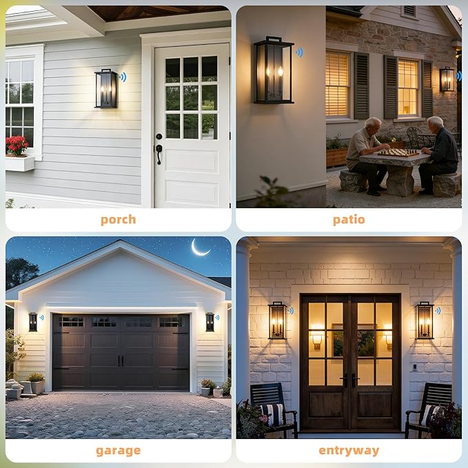 Large Exterior Lighting FixturesDusk to Dawn Black Outdoor Lanterns for Front Porch Modern Outside Wall Lights for HouseGaragePatio with GlassWaterproofE12 Base1 Pack 20 H*9 L*7.5 W