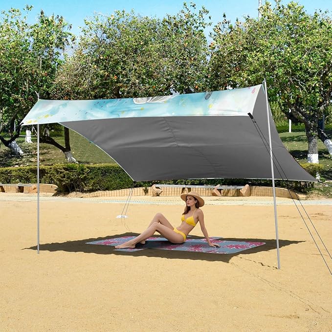 ALAZA Watercolor Cows with Chrysanthemum Farm Animal Portraits in Their Mouths Beach Tent Sun Shelter UPF50+ Protection Beach Shade Canopy w/ 4 Sandbags for Outdoor Camping Fishing Backyard Fun Pic
