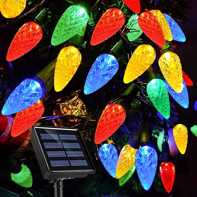 50 LED 21Ft C6 Solar Christmas Lights Outdoor 8 Modes C6 Strawberry String Lights Waterproof Outdoor Christmas Solar Lights for Xmas Tree Wreath Garland Decor