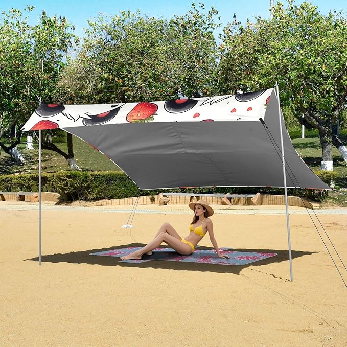 Cute Panda with Strawberry Camping Sun Shelter Beach Tent Portable Beach Sun Shade Outdoor Canopy for Camping Trips Fishing Picnic