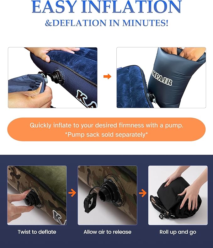 Inflatable Sleeping Pad for Camping Extra-Thick 4.75 Single Air Mattress with Soft Velvet Top Machine Washable Family Lightweight 4-Season Pad for Traveling &amp Hiking Green