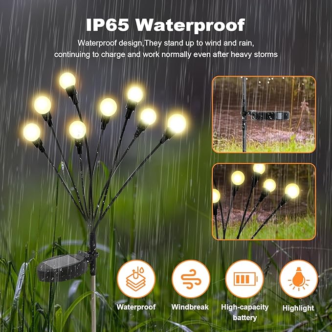 ALSO GO Solar Lights Outdoor 6 Pack 48 LEDs Firefly Lights Waterproof Solar Garden Light for Yard Patio Pathway Outdoor Decoration Gardening Gifts for Women Christmas Decor