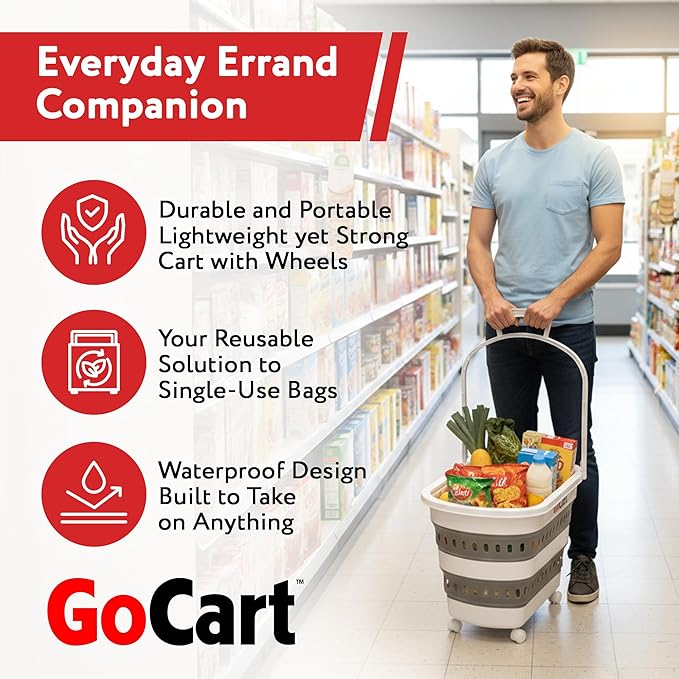 dbest Products Gocart Foldable Shopping Cart with Wheels - Collapsible Grocery Cart with Handles for Easy Storage - As Seen on Shark Tank - Portable Rolling Cart - 33 Height - Lightweight Design