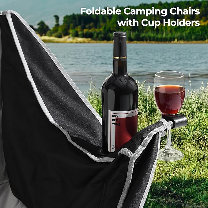 Double Camping ChairsOversized Foldable Camping Chairs with Cup Holders Heavy Duty Loveseat Couch for Adults Suitable for Indoor Outdoor Beach Support 600 lbs（Black/White）