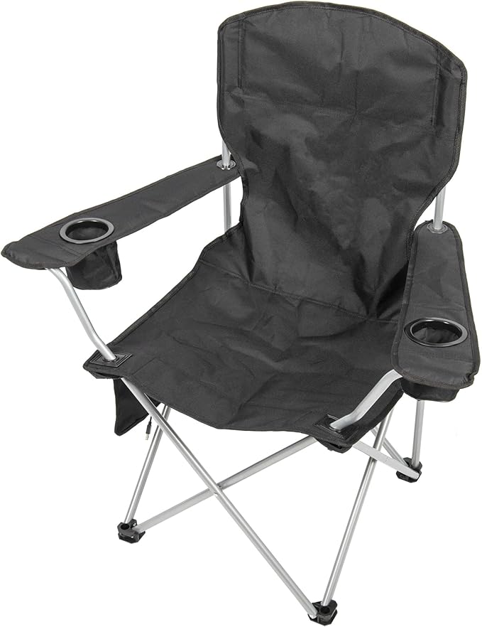 CAMP &amp GO Heated Deluxe Quad Camping Chair Folding Heated Chair with 18 USB Cable Storage Compartment and Cup Holders Black