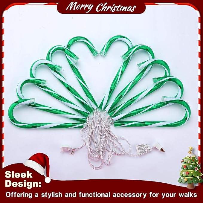 10 10 Pack Christmas Candy Cane Lights Candy Cane Lights with 10 Stakes for Walkway Patio Yard Patio Garden Festival Holiday Outdoor Indoor Landscape Path Christmas Decorations Outside Green