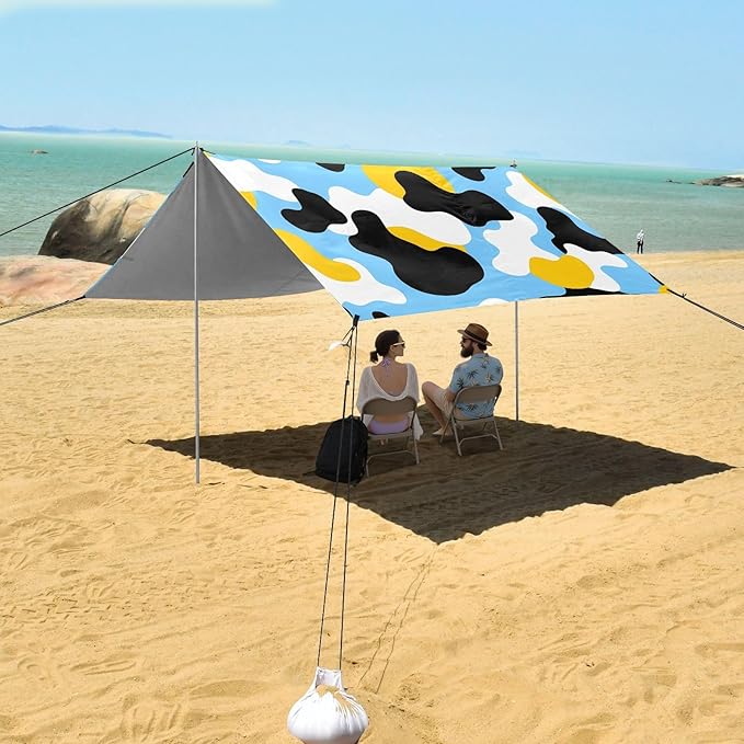ALAZA Blue Yellow Cow Pattern Beach Tent Sun Shelter Portable Canopy Sunshade for Outdoor Camping Picnics Backyard Fun 10x9 ft