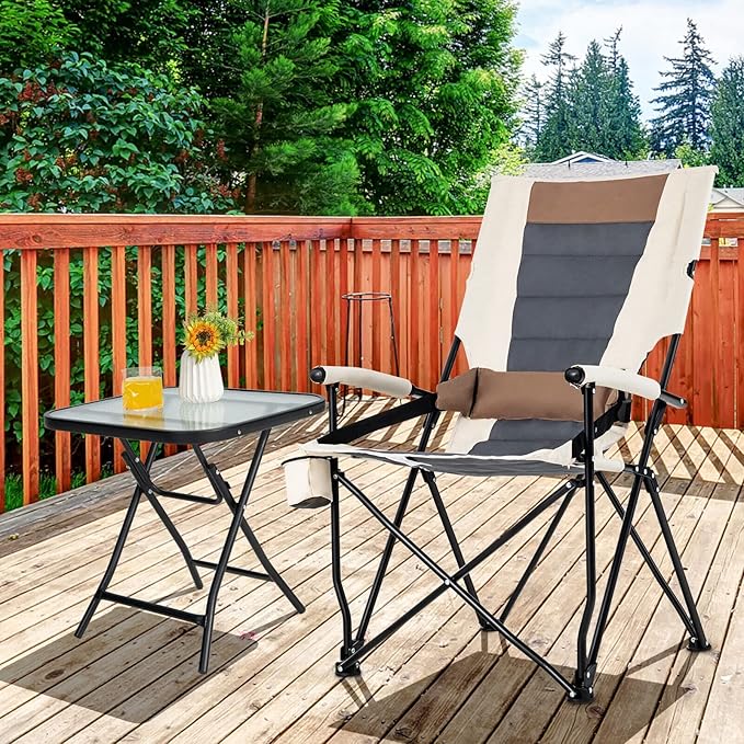 Goplus Camping Chairs Portable Lumbar Back Beach Chair Heightened Design for Adults w/Cup Holder &amp Carrying Bag Folding Chair for Outside Fishing Hiking Picnic Lawn (330 LBS Weight Capacity)