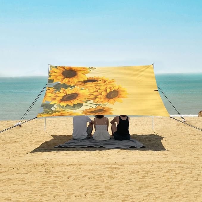 Sunflower Flower FloralCamping Sun Shelters 9.2 x 10.5 FT Beach Canopy Tent Sun Shade with Carrying Bag for Camping Trips Fishing Backyard Fun or Picnics 21340522