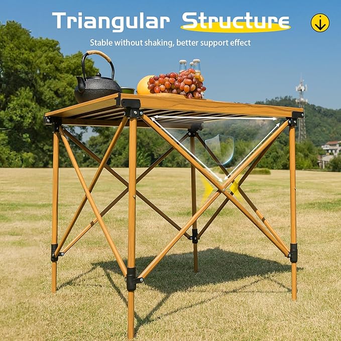 Whitsunday Outdoor Folding Table 20.4-25.6 Height Adjustment Camping Portable Table for CampingPicnicParkBeach