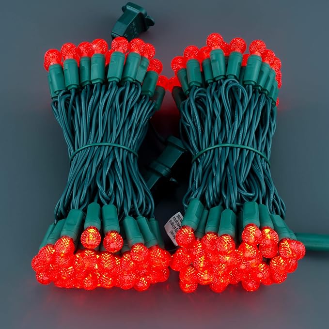 YULETIME Red One-Piece G12 Raspberry Christmas Lights 140 Count 48 Feet 2 Sets 70 LED 24 ft High Waterproof UL Certified String Light (Red)