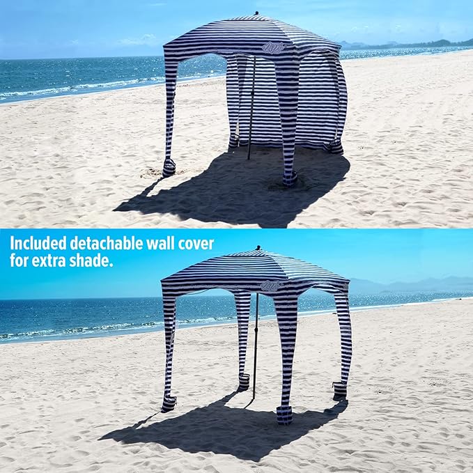 Qipi Beach Cabana - Easy to Set Up Canopy Waterproof Portable 6' x 6' Beach Shelter Included Side Wall Shade with UPF 50+ UV Protection Ultimate Sun Umbrella - for Kids Family &amp Friends