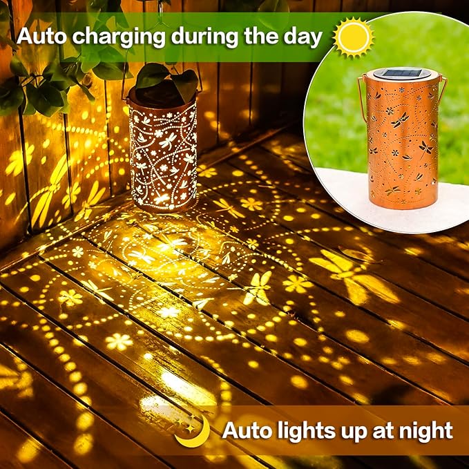 Dragonfly Solar Lanterns Outdoor Waterproof Hanging Solar Lights Dragonfly Gifts for Women Men Metal Decorative LED Lanterns for Garden DecorYardPatioLawnTabletopPathway