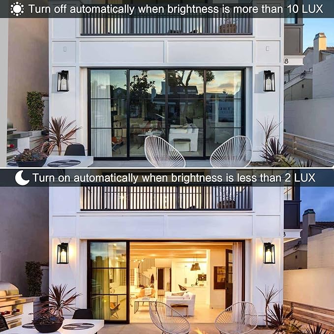 SHINE HAI Dusk to Dawn Outdoor Wall Lantern Extra Large Exterior Sconce Fixture with E26 Base Waterproof Wall Mount Light Outdoor Lantern for Porch 2 Pack