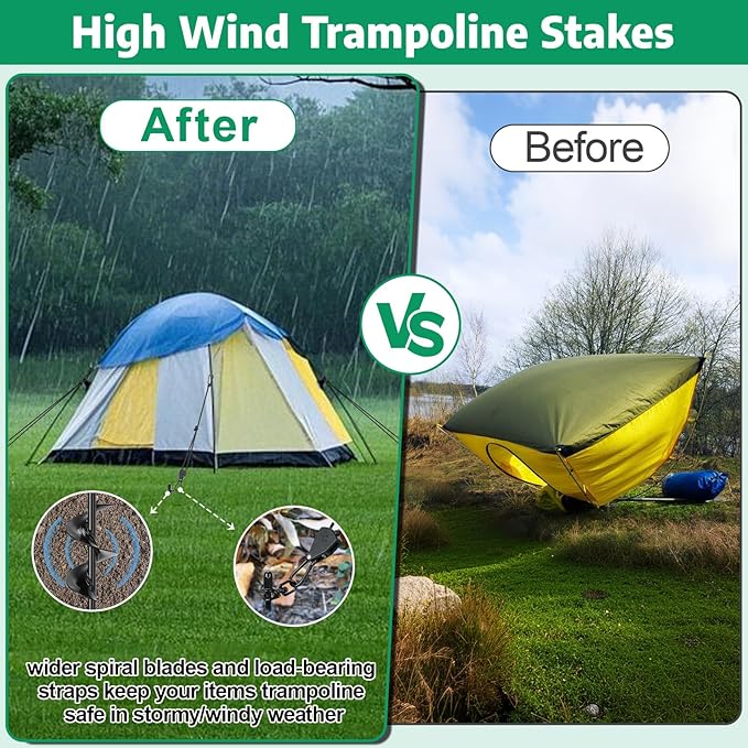 8 Pack Screw-in Tent Stakes 17.7 Heavy Duty Spiral Ground Anchors (8mm Solid Steel 1.5 Helix) w/ 8×8ft Ratchet Guy Lines M12 Wrench &amp Bag for Camping Tents Canopies Tarps Beach Sand