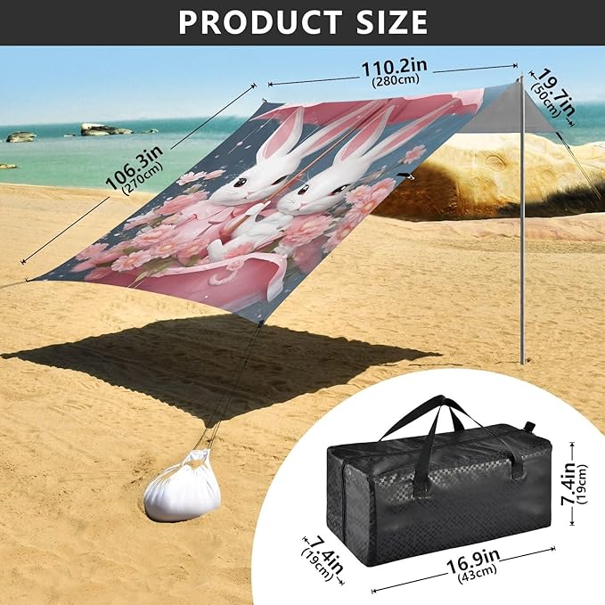 Easter Bunny Rabbit EggsCamping Sun Shelters 9.2 x 10.5 FT Beach Canopy Tent Sun Shade with Carrying Bag for Camping Trips Fishing Backyard Fun or Picnics 21340381