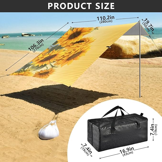 Sunflower Flower FloralCamping Sun Shelters 9.2 x 10.5 FT Beach Canopy Tent Sun Shade with Carrying Bag for Camping Trips Fishing Backyard Fun or Picnics 21340522