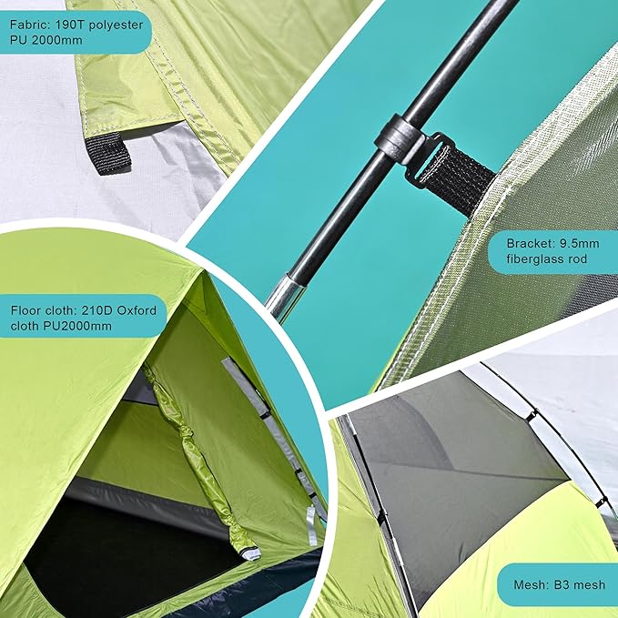 Tents for Camping 4 Person Camping Tents Waterproof Windproof Family Camping Tent Outdoor Dome Tent Easy Setup 210D Oxford Cloth Waterproof (Green -4 People)