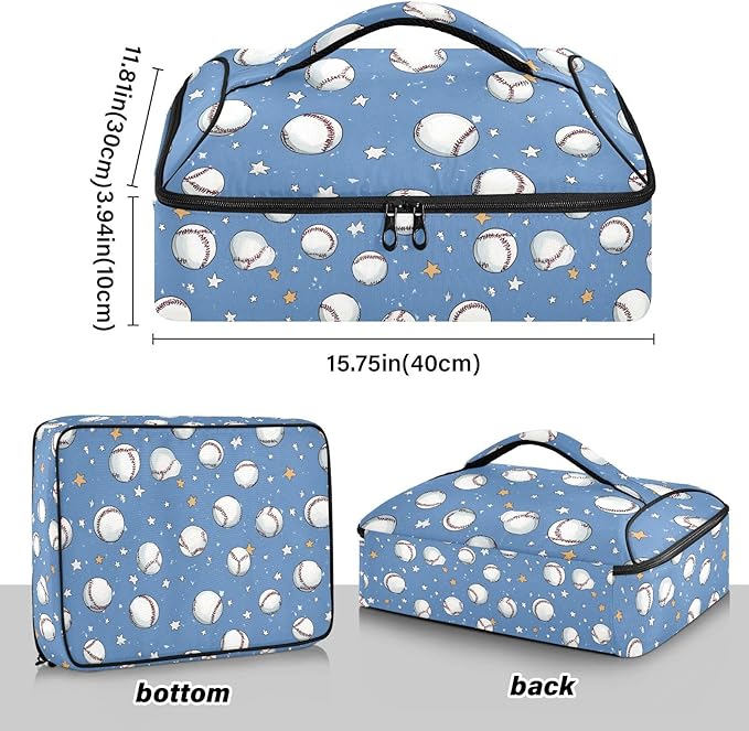 Casserole Carrier Baseballs and Stars PrintInsulated Casserole Carrier for Hot or Cold Food Thermal Lunch Tote for Potluck Parties Picnic Beach Fits 9 x 13 Inches Baking Dish