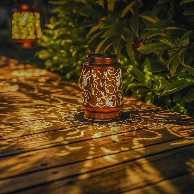 2 Pack Solar Hummingbird Lanterns Outdoor Hanging Decor LanternWaterproof Hollow Out Metal Decorative Garden LightGraceful Decoration for PatioYardLandscapeWalkwayFestival
