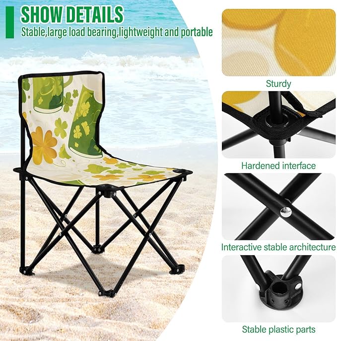 Beer Portable Camping Chairs Folding Chair - Durable Oxford Fabric Lightweight Iron Frame Easy Fold Design - Ideal for Outdoor Activities Camping Fishing and Travel