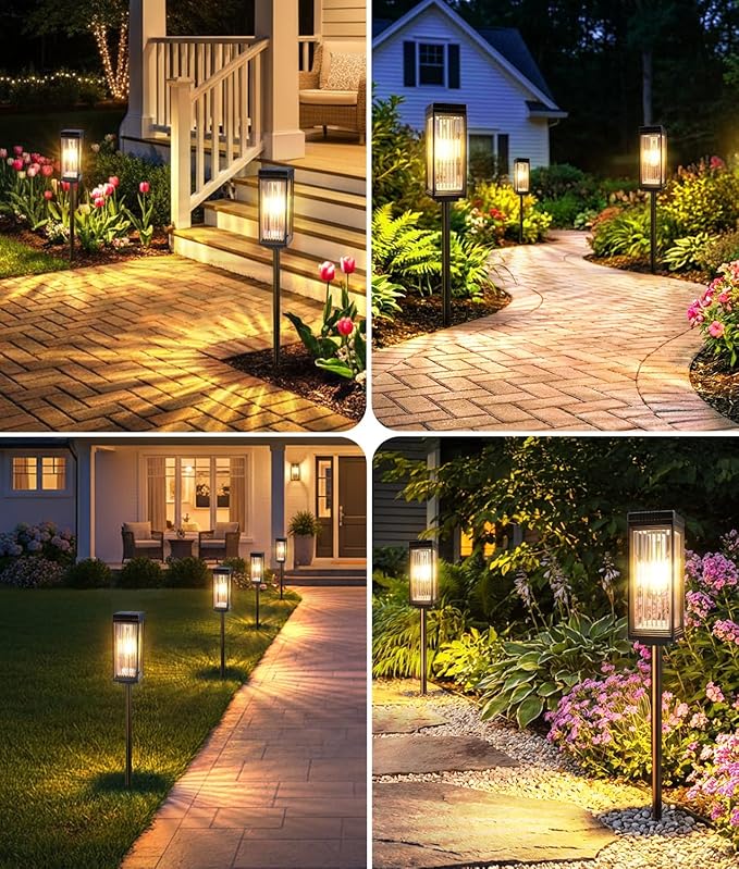 Solar Pathway Lights Outdoor 6 Pack Upgraded Solar Lights Outdoor Waterproof Bright Up to 15 Hrs Auto On/Off Garden Light for Yard Patio Lawn Path Walkway Driveway Outside Decor