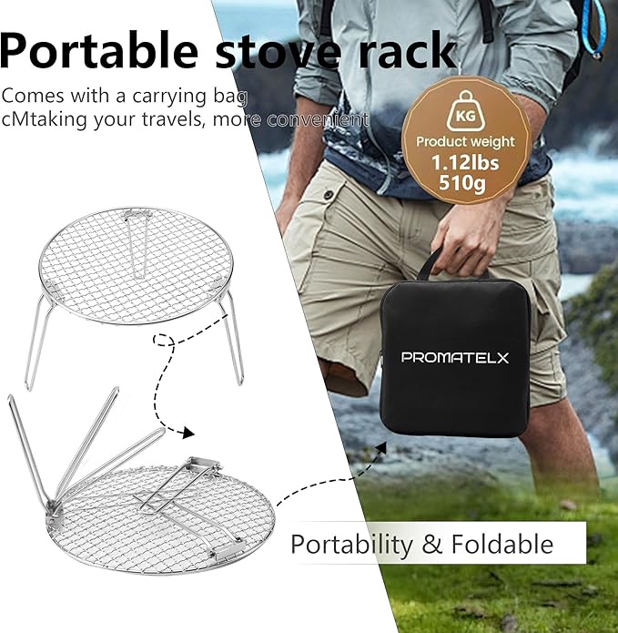 RROMATELX Small Folding Camping Grill304 Stainless Stee Portable Camping StoveCampfire GrateHeavy Duty Rack Camping with Carrying Bag for Outdoor Cooking Backpacking Hiking Picnic BBQ