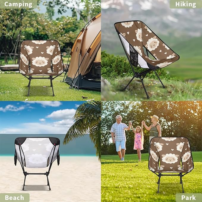 Honeybaby Folding Camping Chair Cute Sheep Heart Camping Chairs Lightweight Portable Chair Outdoor Foldable Chairs for Camping Travel Picnic Beach Hiking