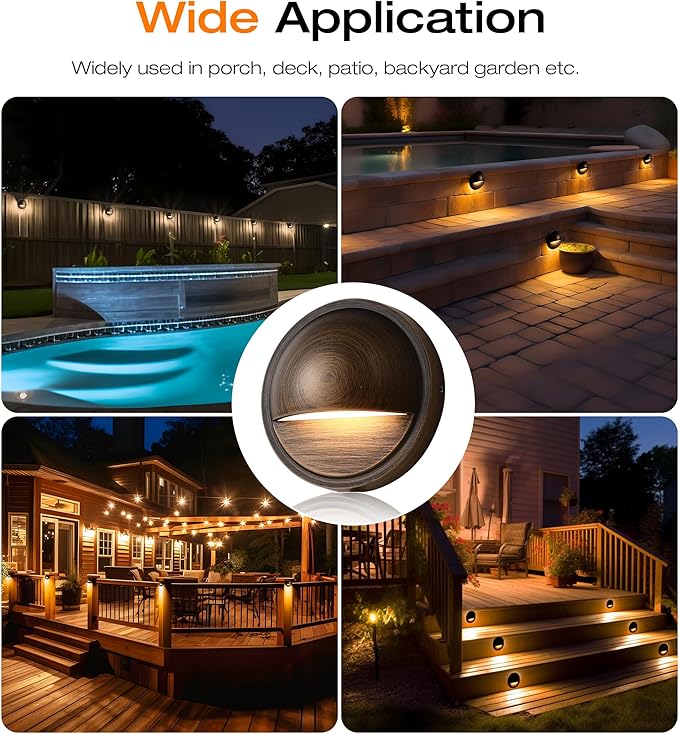 CLOUDY BAY [6 Pack] 3CCT Low Voltage LED Deck Lights Outdoor2700K/3500K/5000K SelectableLandscape Step Stair Railing Fence Light Wired3W12V-24V AC/DCBronze Finish