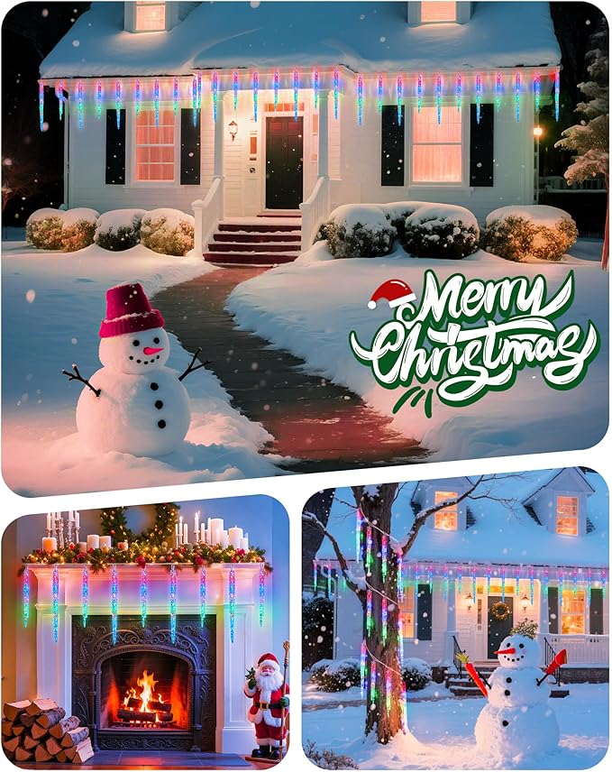 Minetom Icicle Lights Outdoor with Clips 20ft 100 LED 20 Tubes Twinkling Crystal Icicle String Connectable Waterproof Hanging Christmas Lights Plug in for Eave Outdoor Multicolor