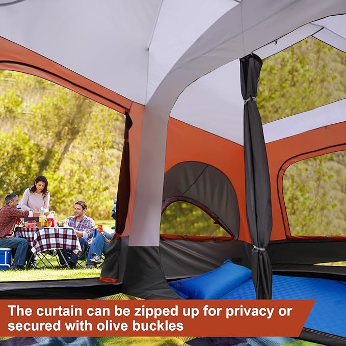8–10-12 Person Camping Tent 2 Room Family Tent with Zippered Divider Porch Rainfly Extra Large Waterproof Cabin Tent with 3 Mesh Doors &amp Windows Easy Setup 7.1 ft Tall Tent for Outdoor Campin