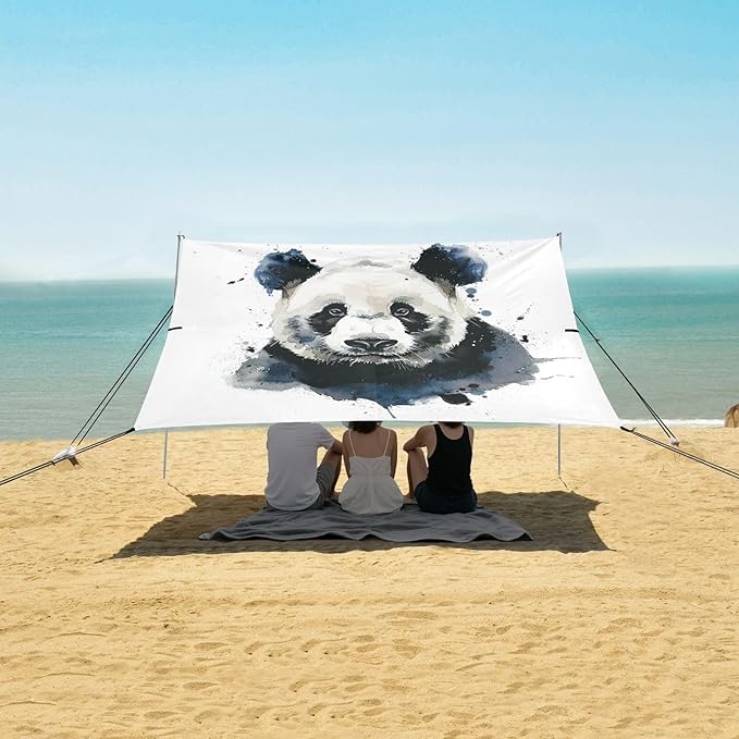 ALAZA Watercolor Panda Portrait Beach Tent Sun Shelter UPF50+ Protection Beach Shade Canopy w/ 4 Sandbags for Outdoor Camping Fishing Backyard Fun Picnic 10x9 ft