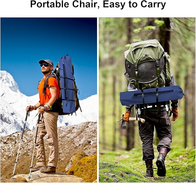 Folding Camping Collapsible Chairs Heavy Duty Lawn Chair with Cooler Bag Storage Pocket Waterproof Bag Outdoor Arm Chair Supports 225LBS Cyan