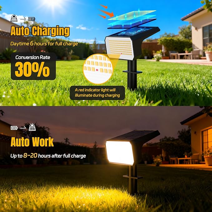Solar Spot Lights Outdoor [4 pack/118 LED] 4 Modes Auto On/Off Solar Landscape Spotlights Ip67 Waterproof Solor Powered Pathway Lights for Outside Yard Garden Walkway Tree Patio (Warm White)