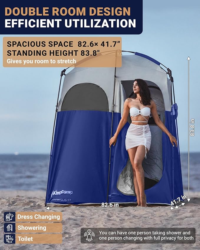 KingCamp Camping Shower Tent Portable Outdoor Privacy Toilet &amp Changing Tent Windproof &amp Waterproof Easy Setup 1 or 2 Room Shelter with Shower Bag for Camping Hiking Beach