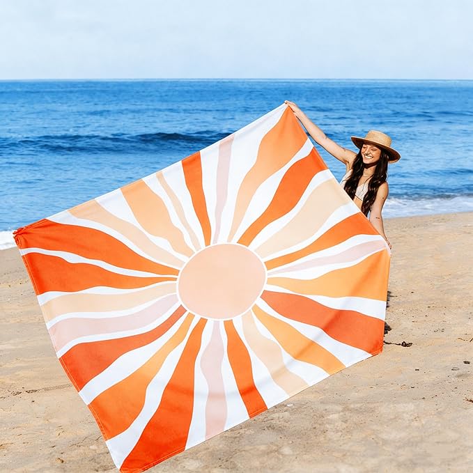 Beach Blanket Waterproof Sandproof Extra-Large Picnic Blankets with Stakes &amp Travel Bag Lightweight Quick-Dry Compact Beach Mat for Outdoors Camping Beach Trips – Summer Vacation Essentials