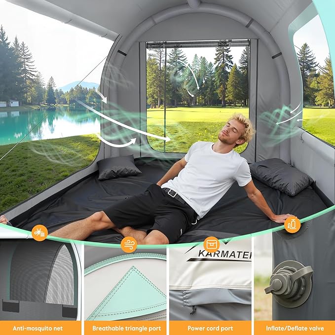 Inflatable SUV Tent for Camping Large Quick Setup Blow Up Tents 6-Person Tent with Detachable Car Attachment Tents with Storage Bag &ampProjection Screen Waterproof