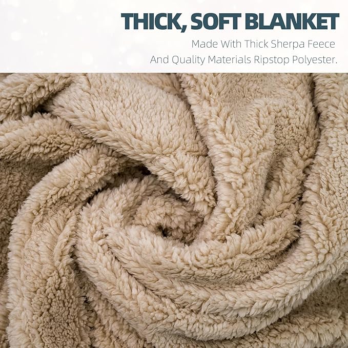 Outdoor Camping Blanket - Puffy Camping Blanket PackableSherpa Fleece Warm Blanket for Camping Outdoors Travel Stadium Festivals Beach Hammock 56x 78 Machine Washable DWR Lightweight