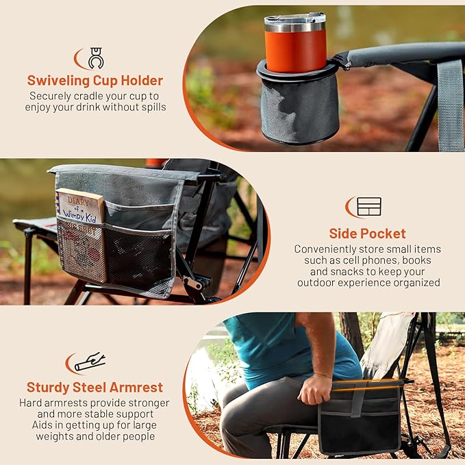 TIMBER RIDGE Oversized Heated Camping Chair with Lumbar Support Portable Folding High Back Chair Heavy Duty for Adults Supports 450 LBS for Outdoor Camping Lawn 2 Pack