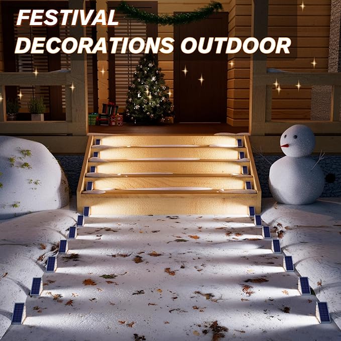 VOLISUN Solar Step Lights Outdoor Waterproof LED Outdoor Stair Lights Solar Step Light for Outside Warm&ampCool White Deck Light Decor for StairFront Porch and Patio(Gray12 Pack)