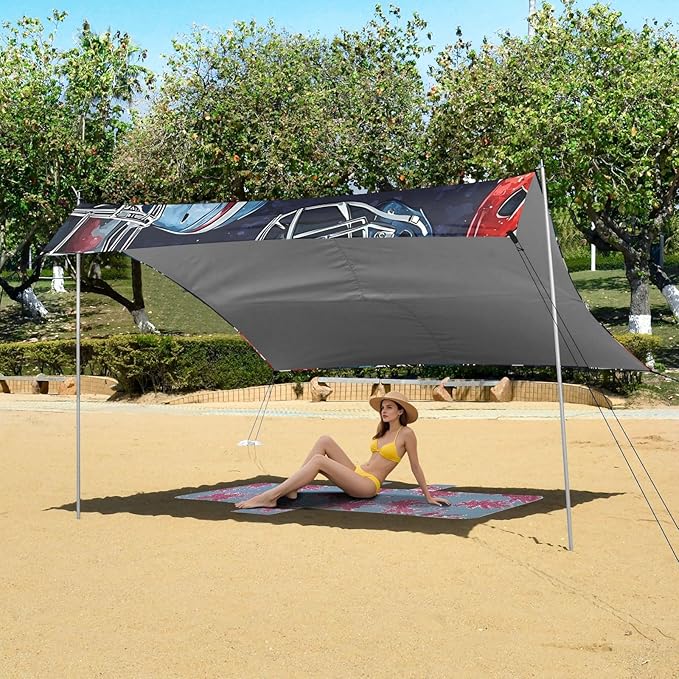 Pattern Football Helmet Pattern Camping Sun Shelter Beach Tent Portable Beach Sun Shade Outdoor Canopy for Camping Trips Fishing Picnic