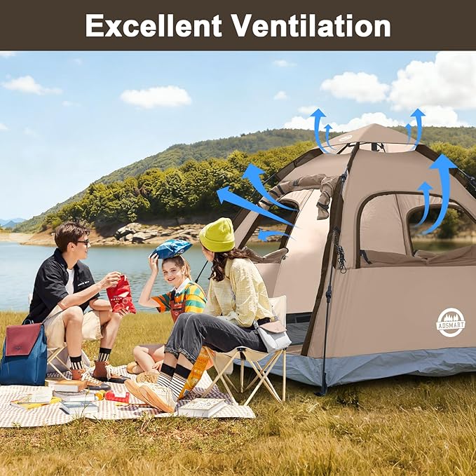 ADSMART Instant Tents for Camping 2/3/4/5 Person Tent Waterproof Easy Setup Sets Up Backpacking Tents with Carry Bag for Outdoor Hiking
