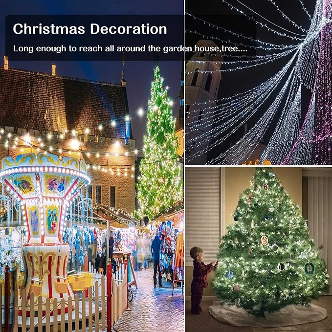 Outdoor Christmas String Lights 800LED 330FT White Fairy Lights 8 Mode Plug in Waterproof Indoor Outdoor Decor Lights for Bedroom Christmas Thanksgiving Wedding Party Garden Yard Tree