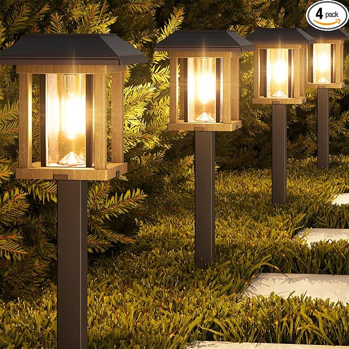 XMCOSY+ Solar Pathway Lights Outdoor 25 LM LED Garden Lights with Seed Glass 2-Tone/Colour Waterproof Solar Powered Decorative Lighting for Yard Landscape Driveway Walkway (Warm White)