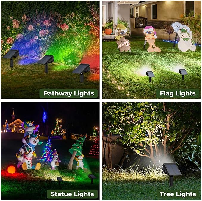 Kingsyard Solar Lights Outdoor Waterproof IP68 47 LEDs 3 Lighting Modes USB &amp Solar Powered Garden Yard Pathway Spot Lights for Outside Landscape Auto On/Off 2 Pack(Cool White)
