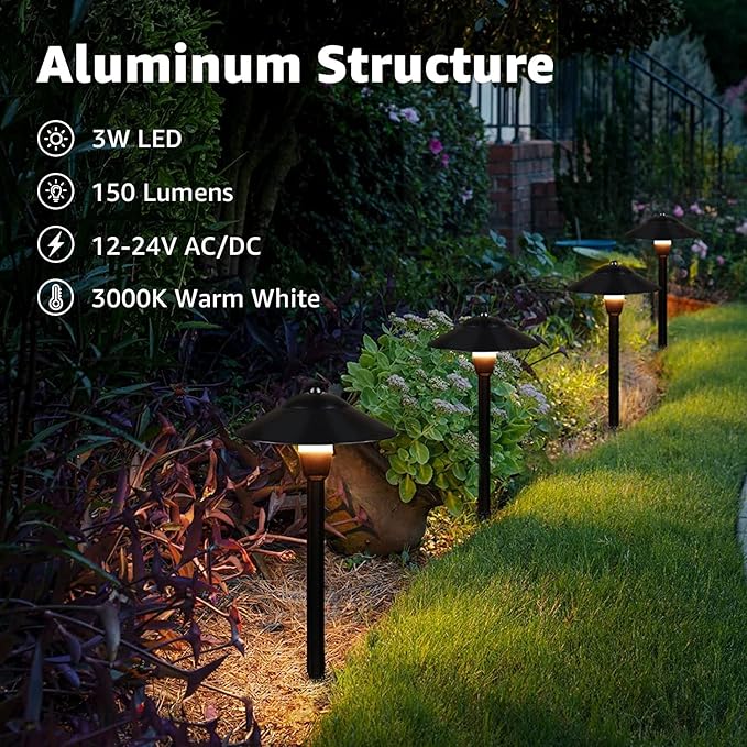 SUNVIE LED Pathway Lights Low Voltage 12-24V 3W Landscape Lighting 3000K Low Voltage Landscape Lights IP65 Waterproof Aluminum Path and Area Light for Outdoor Yard Garden Walkway 2 Pack