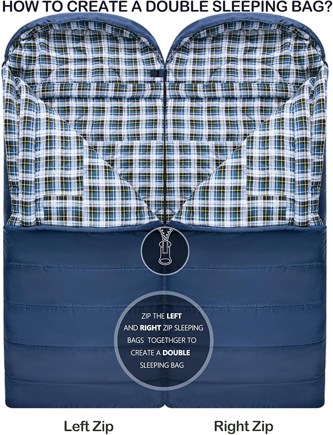 Cold Weather Sleeping Bag 100% Cotton Flannel XXL for Adults Big and TallFree Compression Sack