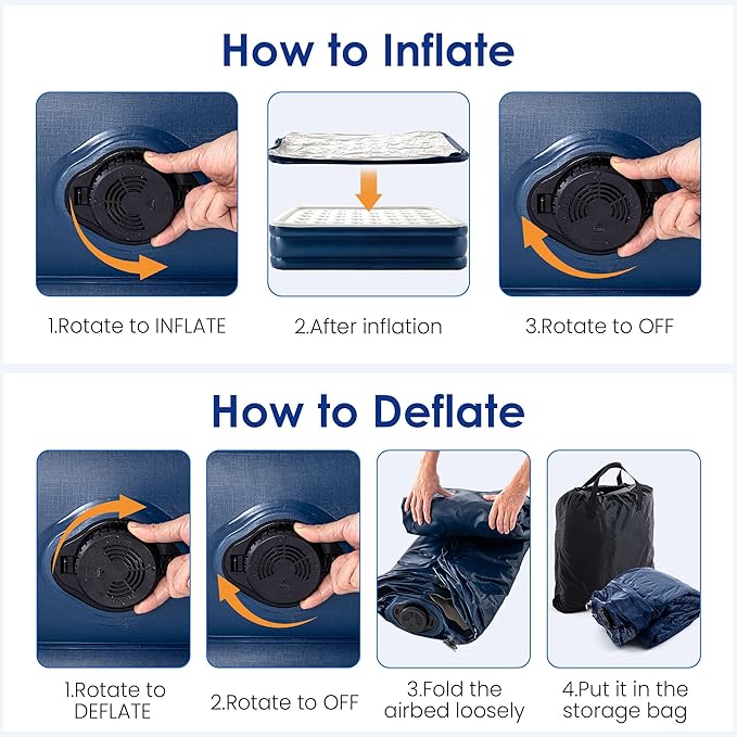 Lamberia Air Mattress with Built in 2 Purpose Pump 18 Raised 660lbs Max Comfort Inflatable Mattress Blow up Mattress Portable Air Bed for Camping Guests Home Colchon(Blue GreyQueen)